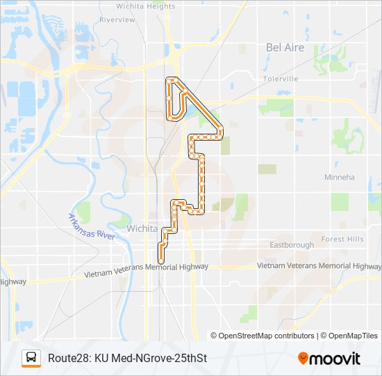 Mapa de ROUTE28: KU MED- de autobús