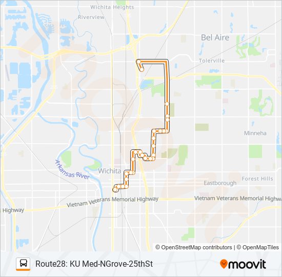 Mapa de ROUTE28: KU MED- de autobús