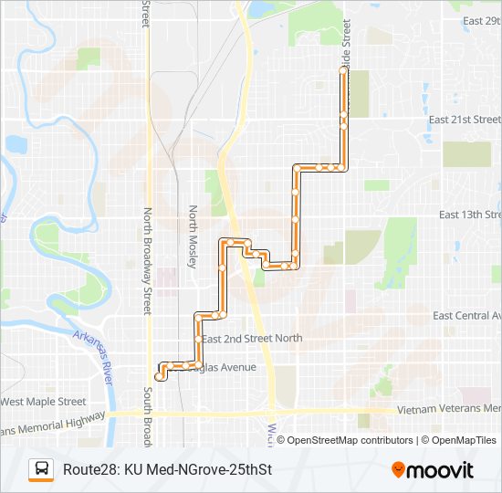 Mapa de ROUTE28: KU MED- de autobús