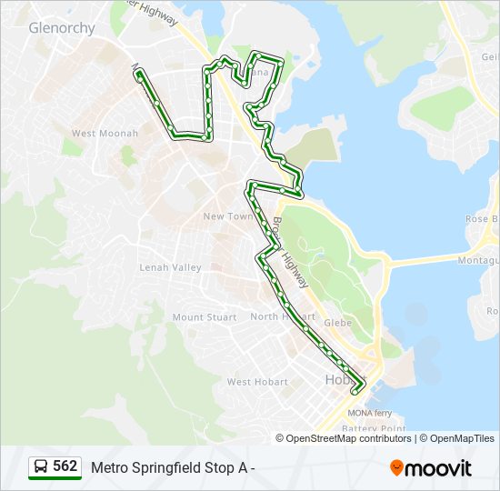 Hobart Bus Routes Map 562 Route: Schedules, Stops & Maps - Hobart City (Updated)