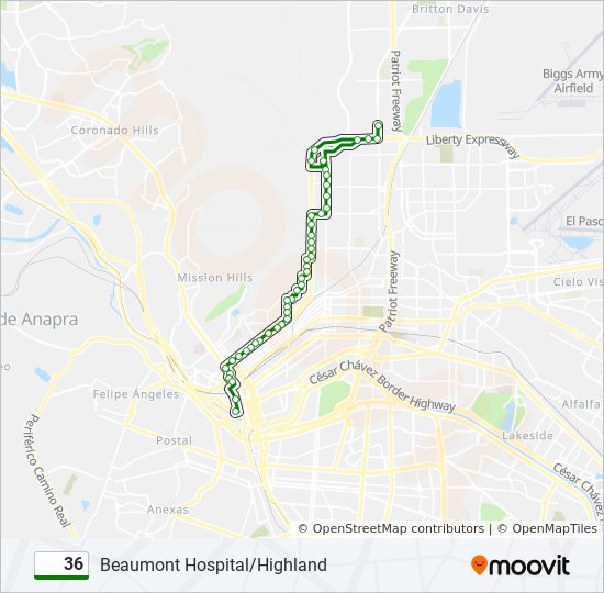 36 Route Schedules Stops Maps 36 Beaumont Hospital Highland