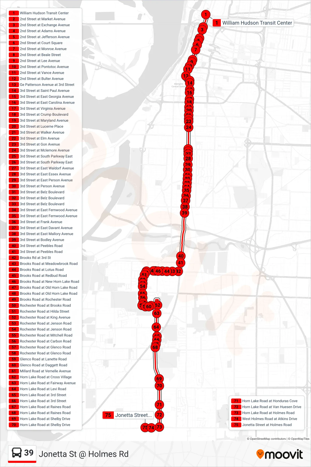 39 bus Line (Jonetta St @ Holmes Rd) route and stops on a map