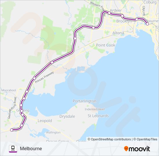GEELONG - MELBOURNE VIA GEELONG Train Line Map
