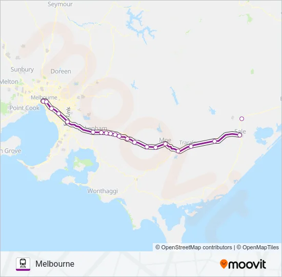 MELBOURNE - BAIRNSDALE VIA SALE & TRARALGON  Line Map
