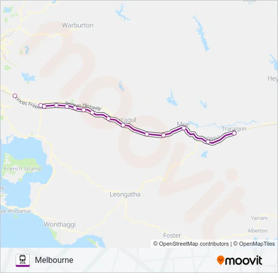 TRARALGON - MELBOURNE VIA PAKENHAM, MOE & MORWELL  Line Map