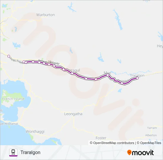 TRARALGON - MELBOURNE VIA PAKENHAM, MOE & MORWELL  Line Map
