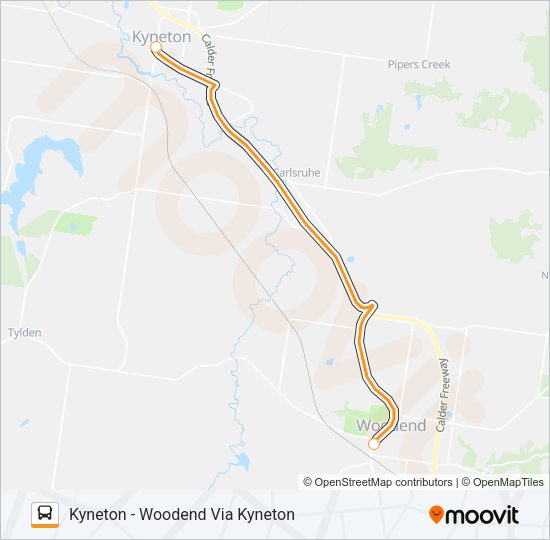 KYNETON - WOODEND VIA KYNETON Bus Line Map