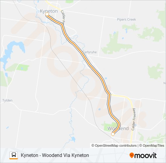 KYNETON - WOODEND VIA KYNETON bus Line Map