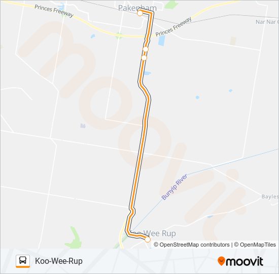 KOO-WEE-RUP - PAKENHAM VIA KOO-WEE-RUP bus Line Map