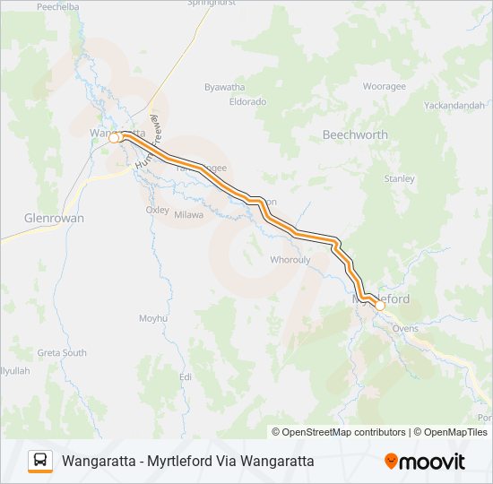 WANGARATTA - MYRTLEFORD VIA WANGARATTA bus Line Map