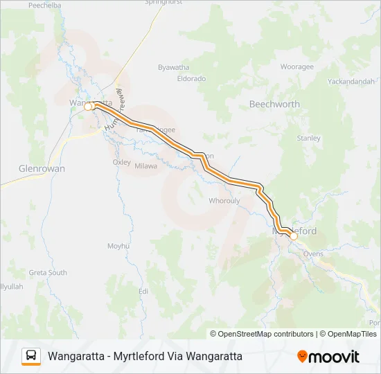 WANGARATTA - MYRTLEFORD VIA WANGARATTA Bus Line Map