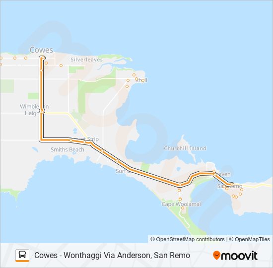 cowes wonthaggi via anderson san remo Route Schedules, Stops & Maps