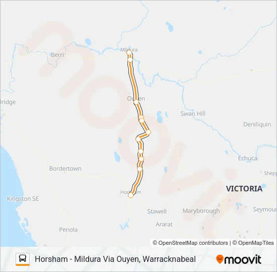 HORSHAM - MILDURA VIA OUYEN, WARRACKNABEAL Bus Line Map
