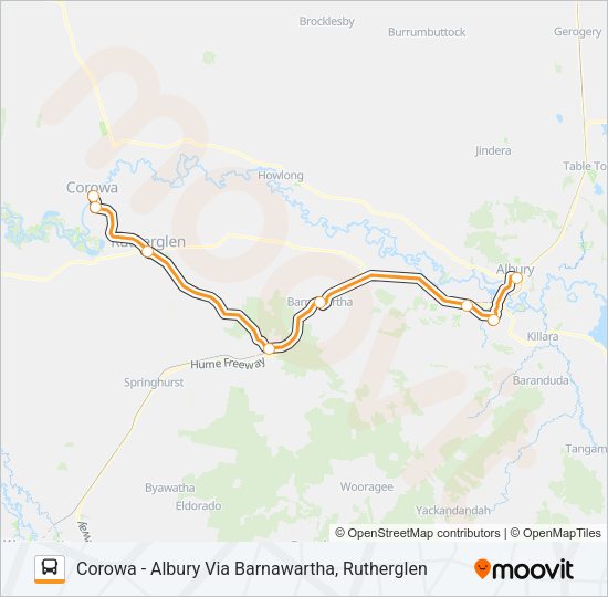 COROWA - ALBURY VIA BARNAWARTHA, RUTHERGLEN Bus Line Map