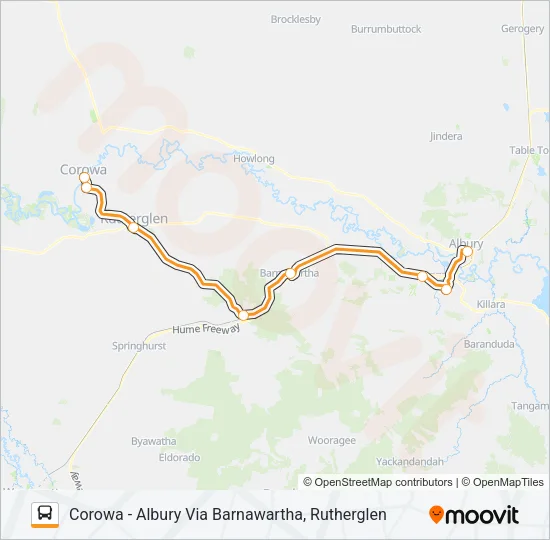 COROWA - ALBURY VIA BARNAWARTHA, RUTHERGLEN Bus Line Map