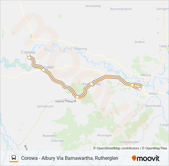 COROWA - ALBURY VIA BARNAWARTHA, RUTHERGLEN bus Line Map