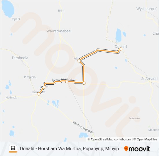 DONALD - HORSHAM VIA MURTOA, RUPANYUP, MINYIP Bus Line Map