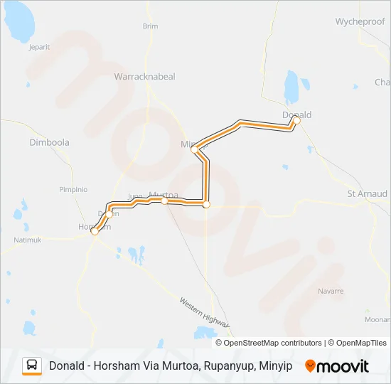 DONALD - HORSHAM VIA MURTOA, RUPANYUP, MINYIP Bus Line Map