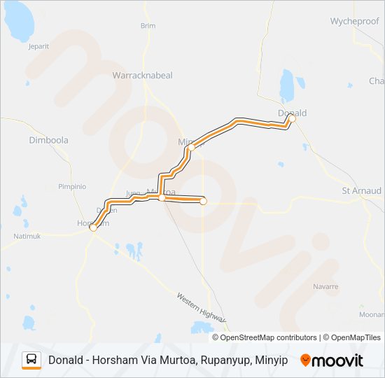 DONALD - HORSHAM VIA MURTOA, RUPANYUP, MINYIP Bus Line Map