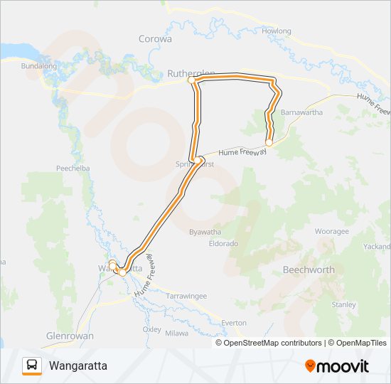 CHILTERN - WANGARATTA VIA SPRINGHURST, RUTHERGLEN Bus Line Map