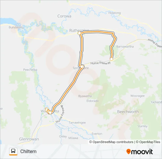 CHILTERN - WANGARATTA VIA SPRINGHURST, RUTHERGLEN Bus Line Map