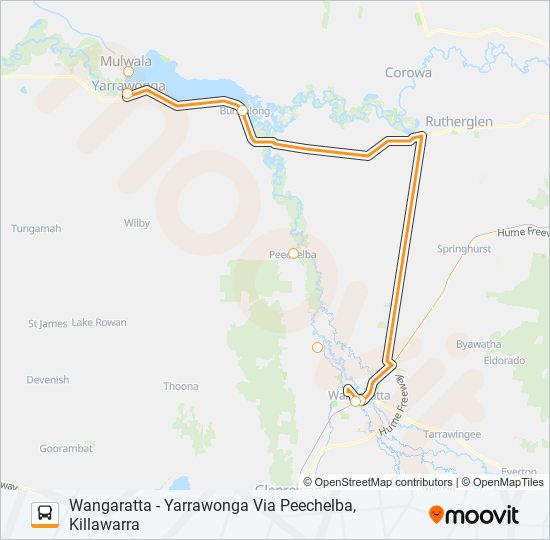 WANGARATTA - YARRAWONGA VIA PEECHELBA, KILLAWARRA bus Line Map