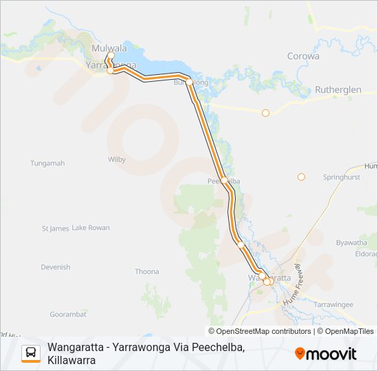 WANGARATTA - YARRAWONGA VIA PEECHELBA, KILLAWARRA Bus Line Map