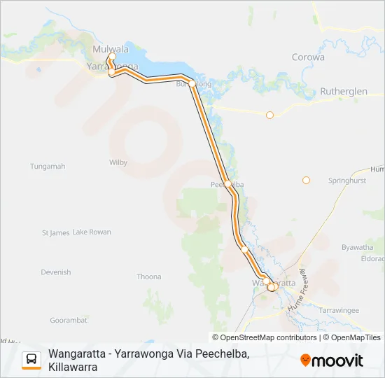 WANGARATTA - YARRAWONGA VIA PEECHELBA, KILLAWARRA Bus Line Map