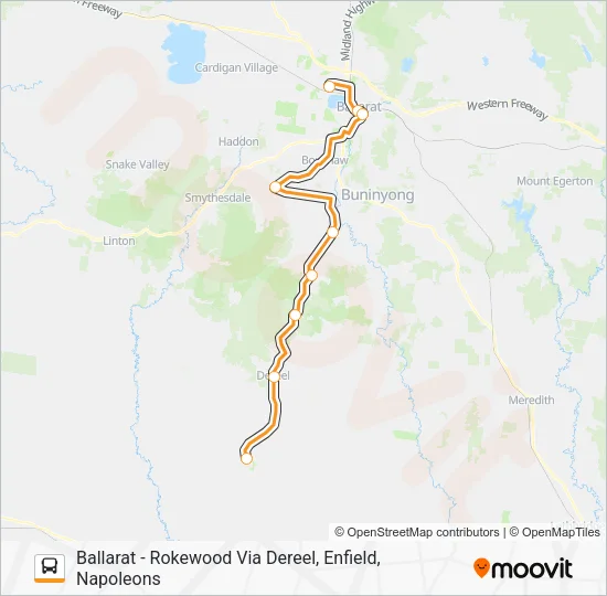 Mapa de BALLARAT - ROKEWOOD VIA DEREEL, ENFIELD, NAPOLEONS de autobús