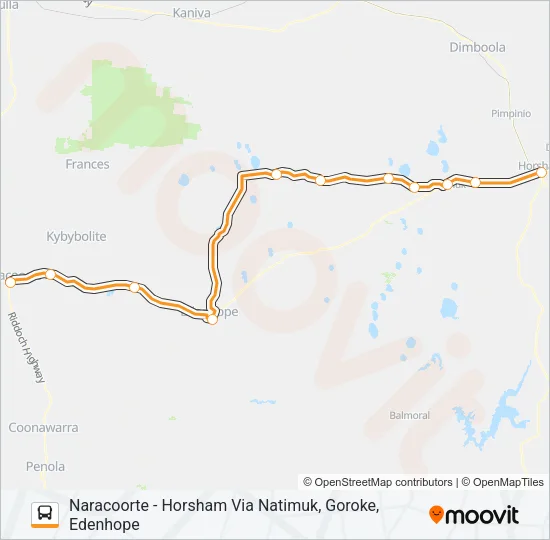 NARACOORTE - HORSHAM VIA NATIMUK, GOROKE, EDENHOPE Bus Line Map