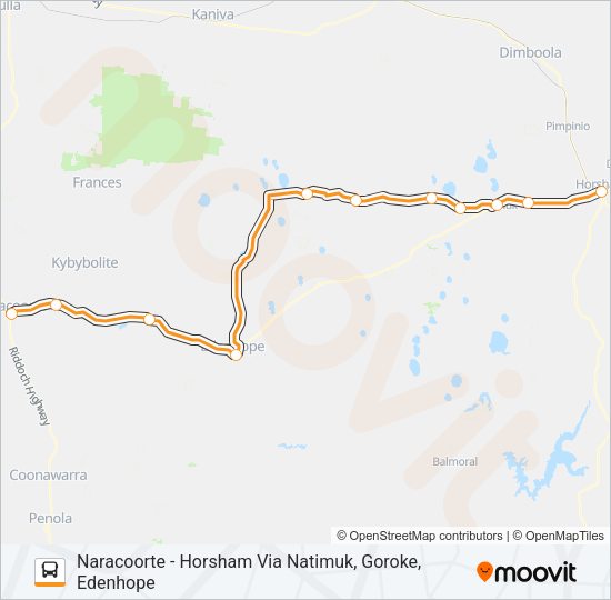 NARACOORTE - HORSHAM VIA NATIMUK, GOROKE, EDENHOPE Bus Line Map