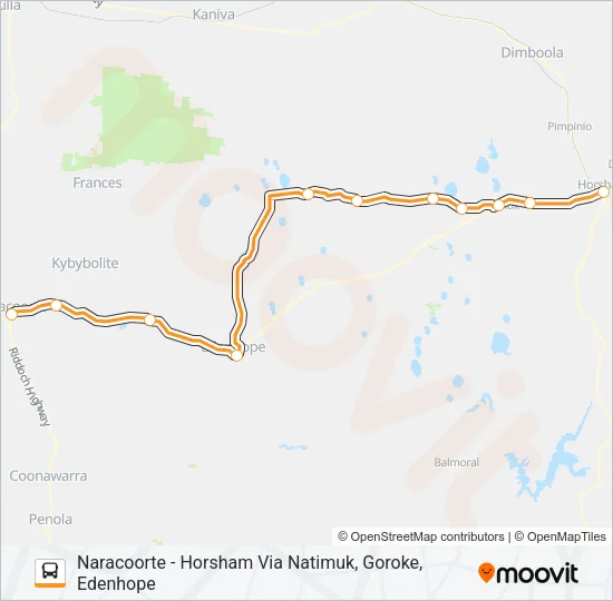 NARACOORTE - HORSHAM VIA NATIMUK, GOROKE, EDENHOPE Bus Line Map