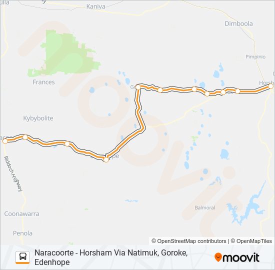 NARACOORTE - HORSHAM VIA NATIMUK, GOROKE, EDENHOPE bus Line Map