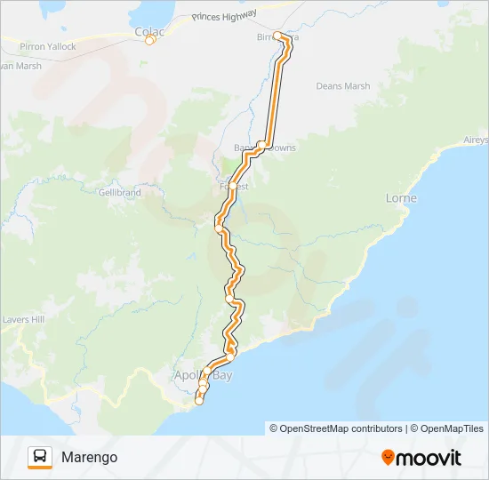 MARENGO - COLAC VIA FORREST, SKENES CREEK, APOLLO BAY Bus Line Map