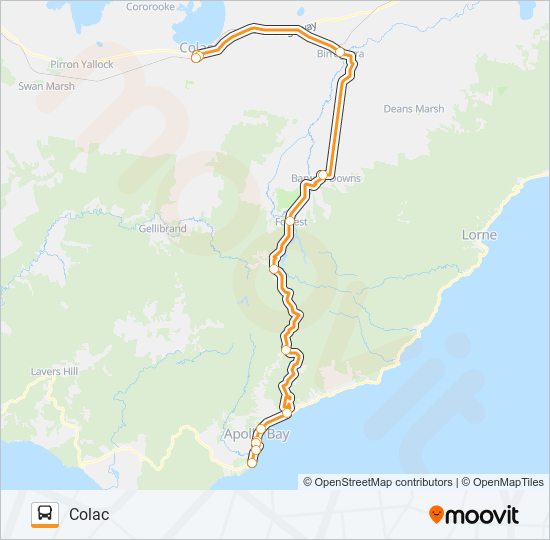 MARENGO - COLAC VIA FORREST, SKENES CREEK, APOLLO BAY bus Line Map