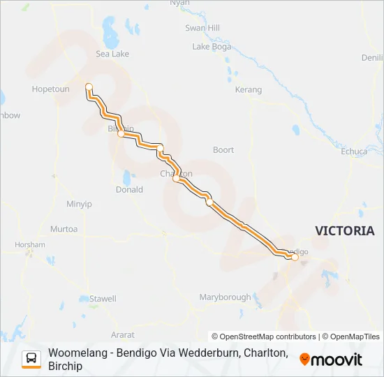 WOOMELANG - BENDIGO VIA WEDDERBURN, CHARLTON, BIRCHIP Bus Line Map