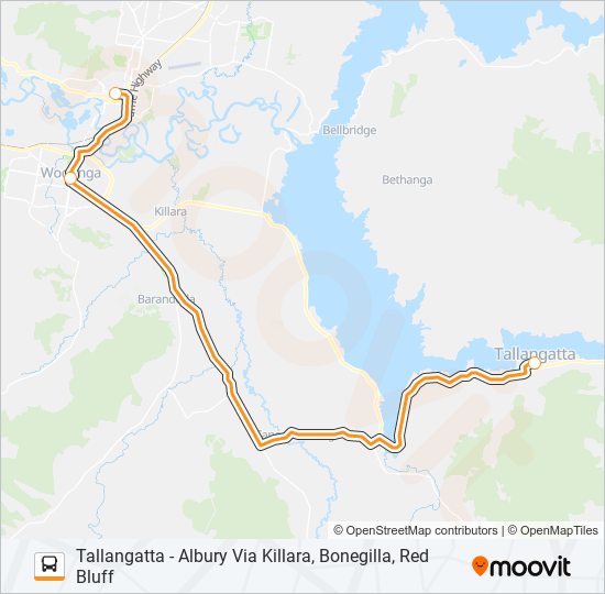 Mapa de TALLANGATTA - ALBURY VIA KILLARA, BONEGILLA, RED BLUFF de autobús