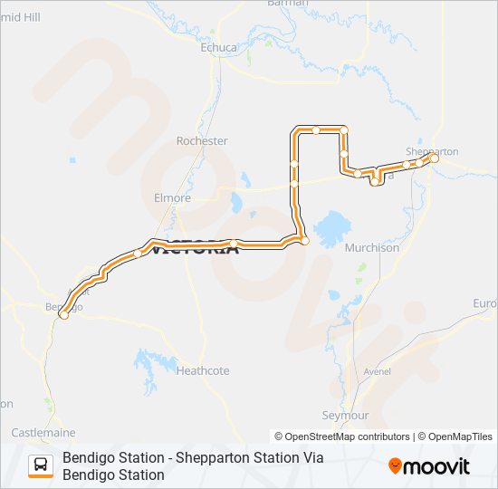 Mapa de BENDIGO STATION - SHEPPARTON STATION VIA BENDIGO STATION de autobús