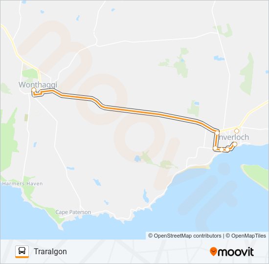 TRARALGON - WONTHAGGI VIA INVERLOCH, LEONGATHA, MIRBOO NTH bus Line Map