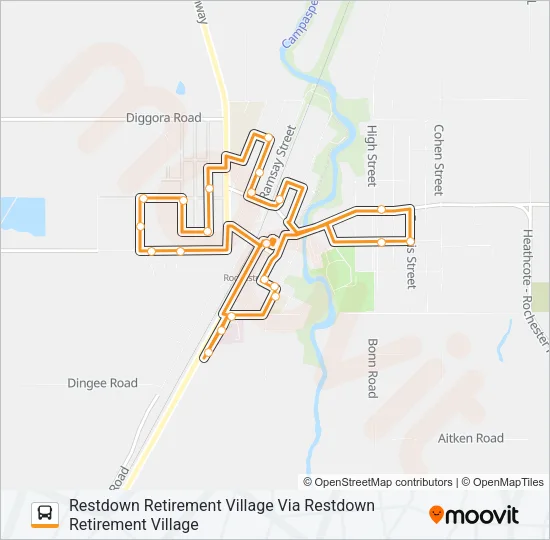 Mapa de RESTDOWN RETIREMENT VILLAGE VIA RESTDOWN RETIREMENT VILLAGE de autobús