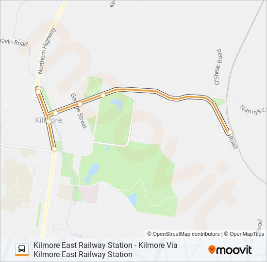 KILMORE EAST RAILWAY STATION - KILMORE VIA KILMORE EAST RAILWAY STATION bus Line Map