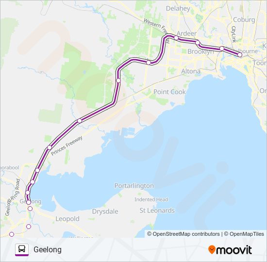 Mapa de GEELONG - MELBOURNE VIA GEELONG de autobús
