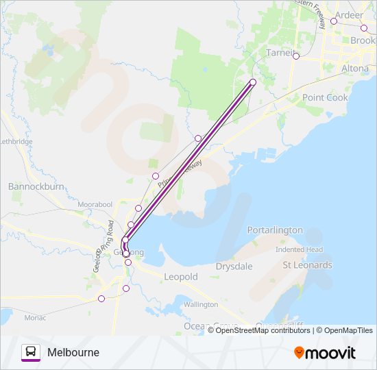 GEELONG - MELBOURNE VIA GEELONG Bus Line Map