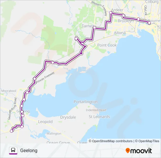 GEELONG - MELBOURNE VIA GEELONG Bus Line Map