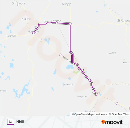 NHILL - MELBOURNE VIA BALLARAT & ARARAT Bus Line Map