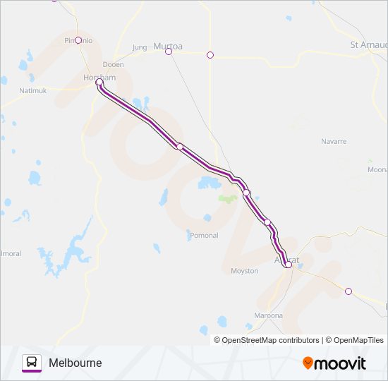 NHILL - MELBOURNE VIA BALLARAT & ARARAT bus Line Map