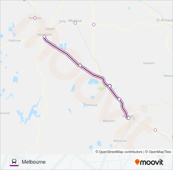 NHILL - MELBOURNE VIA BALLARAT & ARARAT Bus Line Map