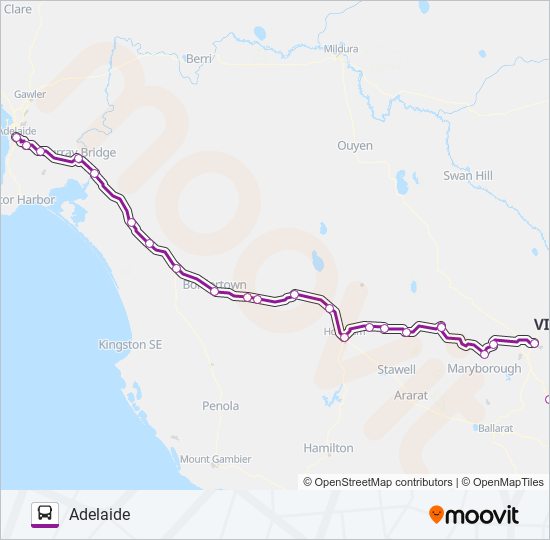ADELAIDE - MELBOURNE VIA BENDIGO & NHILL bus Line Map