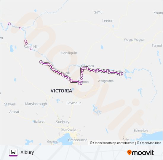 ALBURY - MILDURA VIA KERANG & SHEPPARTON Bus Line Map