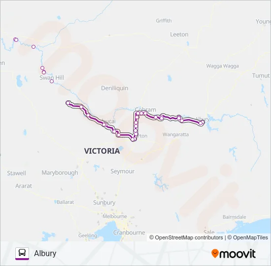 ALBURY - MILDURA VIA KERANG & SHEPPARTON Bus Line Map